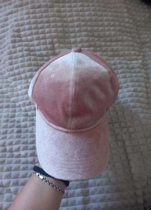 Бейсболка кепка бархатна рожева2 фото