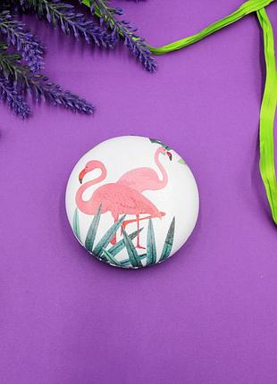 Круглое карманное зеркало женское/детское, косметическое зеркало фламинго3 фото