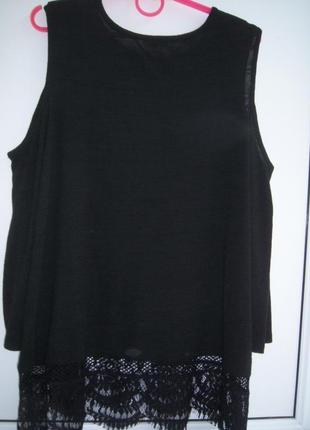 Блуза черная  с вырезами на рукавах большого р.евро 222 фото