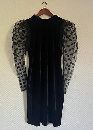 Вечірнє плаття zara з вирізом на спині з пишними сітчастими рукавами в горошок