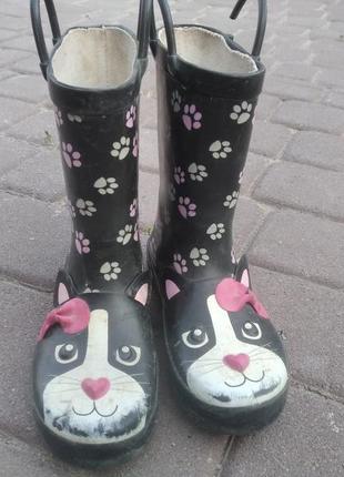 Гумові чоботи для дівчинки з котиком. резинові чобітки