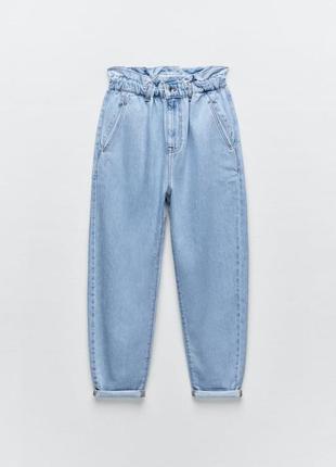 Стильные трендовые джинсы zara со сборкой на талии