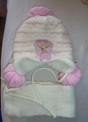 Очень красивый зимний комплект  шапочка и шарфик для девочек