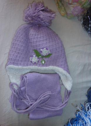 Зимовий комплект шапочка і шарфик для дівчаток