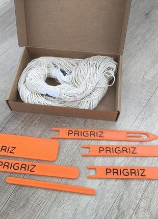Набор подарочный для плетения челноки, основы и материал  - иглица набор - оранжевый4 фото