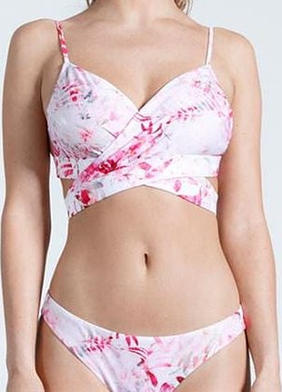 Мега шикарний брендовий роздільний купальник у квітковий принт на запах usa pro 🍒🍹🍒