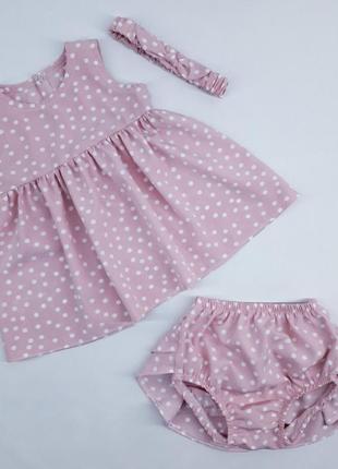 Літній костюм для дівчинки (плаття+труси+пов"язка) vitex 9999637 74-86см(р) пудровий