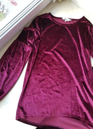 Бархатная бордовая кофточка кофта свитер с рукавами фонариками