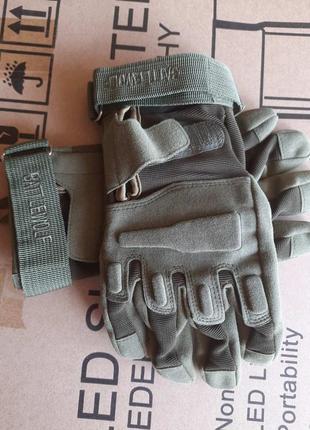 Перчатки военные тактические с пальцами зеленые олива2 фото