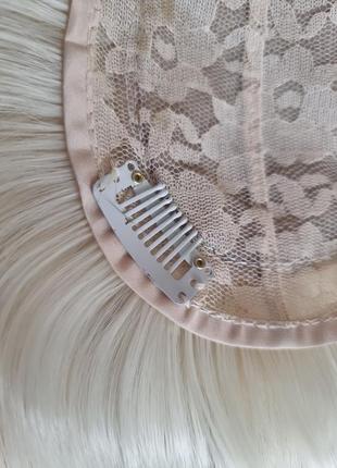 Парик топер блонд каре с челкой термо перука світла біла з чубчиком6 фото