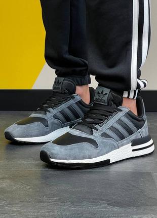 Чоловічі повсякденні сіро-чорні кросівки adidas zx500 rm🆕 адідас зх 500