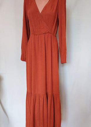 Сукня міді цегляного кольору, з воланом знизу springfield(розмір 38)5 фото