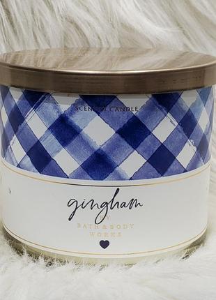 Велика свіча bath&bodyworks на три ґноти gingham оригінал трьохфітільна велика басбоді