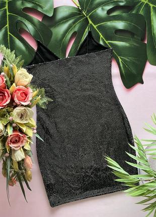 🪩чёрное блестящее мини платье/чёрно-серебристое платье с блёстками на тонких бретельках🪩7 фото