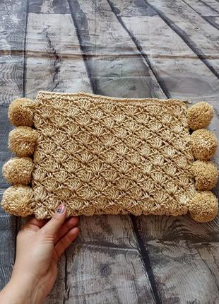 Бежевий солом'яний клатч primark