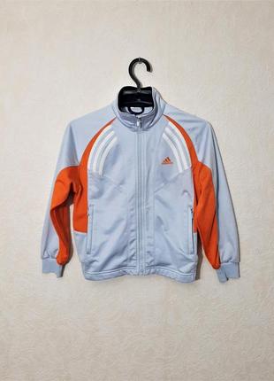 Adidas брендовая куртка спортивная детская голубая-оранжевая на девочку 7-10 лет оригинал