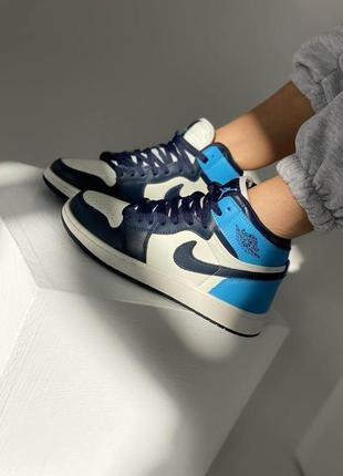 Nike air jordan 1 retro high patent blue toe мужские кроссовки найк аир джордан
