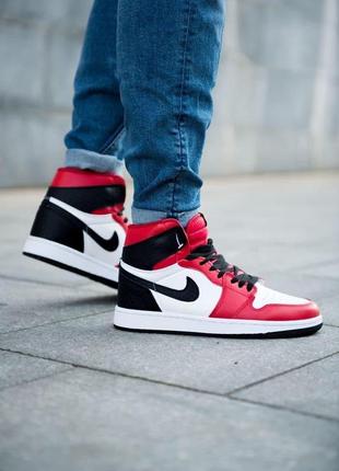 Nike air jordan 1 retro high black red white 1 жіночі кросівки найк аїр джордан