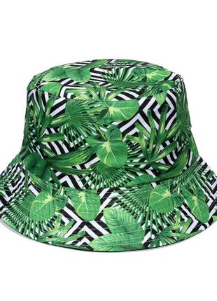 Двостороння панама з тропічним принтом, чорна, літня
