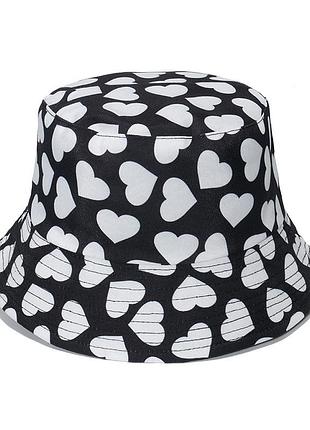 Двостороння панама із сердечками, чорна, літня