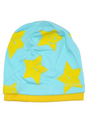 Шапка бини принт звезды бирюзовая кэжуал 46/50 1-3 года