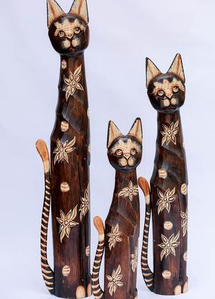 Статуэтка деревянная кошка расписная в цветочек с хвостом высота 80см2 фото