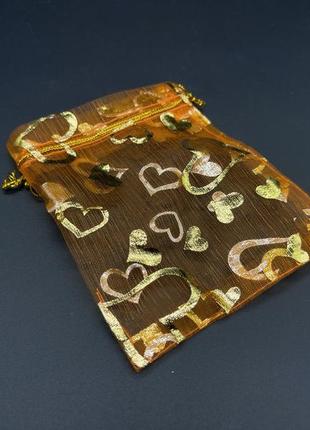 Мішечки з тканини подарункові для упаковки з органзи колір помаранчевий. 9х12см / мішечки з тканини подарункові для упаковки з