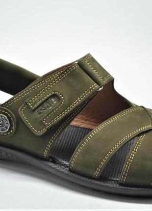 Мужские кожаные сандалии цвета хаки l-style 40512