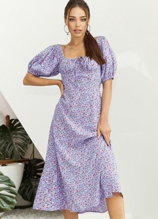 Принтованное платье с кулиской на лифе и высоким разрезом на ноге. ( 2 расцветки)1 фото