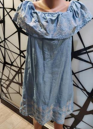 Джинсове сукню denim&co з воланами і мереживом блакитний денім 44-46