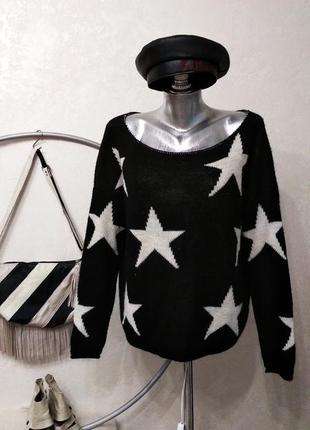 Фирменный свитер с большим вырезом. свитшот шерсть. кофта с принтом "звезды". италия5 фото
