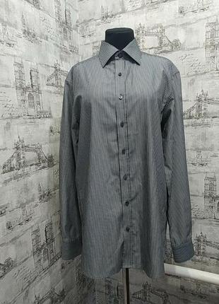 Рубашка сіра в білу полоску з довгим рукавом