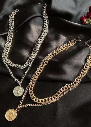 Подвески на шею двойная цепь кулон стильная модная трендовая многослойная подвеска трендовая цепь медальйон кулон ожерелье