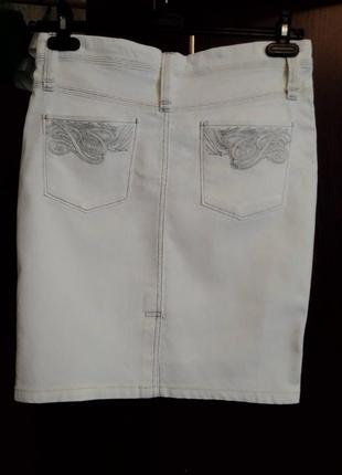Юбка котонова біла джинсова міді 46-48р колінс2 фото