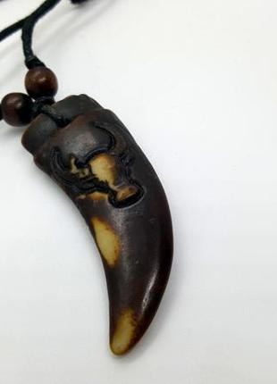 🐂🐃 чоловічий кулон кераміка під кістку яка "коричневий ікол ікло зуб" на шнурку5 фото
