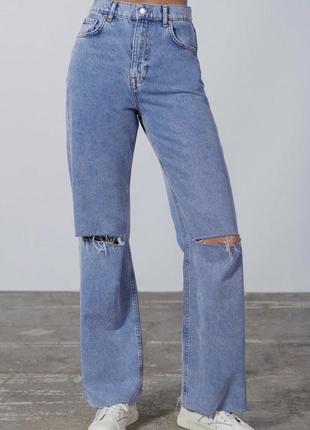 Нові вільні широкі джинси zara блакитні джинси з розрізами на колінах нові блакитні джинси zara2 фото