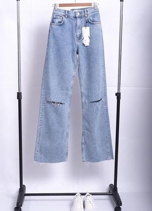 Нові вільні широкі джинси zara блакитні джинси з розрізами на колінах нові блакитні джинси zara7 фото