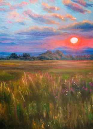 Картина маслом живопись рассвет в поле