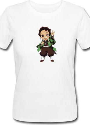 Женская футболка tanjiro "kimetsu no yaiba" chibi (белая)