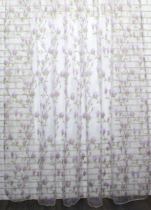 Тюль органза з квітковим малюнком магнолія8 фото