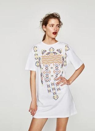 Белое прямое платье футболка zara
