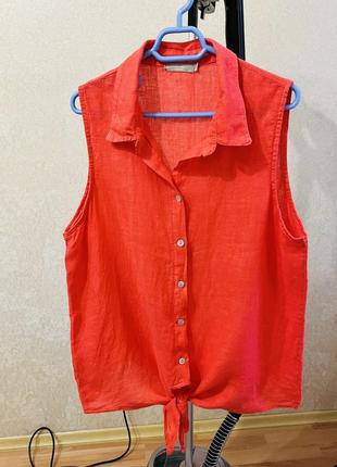 Льняная блуза блузка на завязках carina ricci рубашка р.l-xl 100% лён1 фото