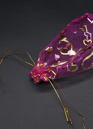 Тканинні мішечки подарункові з органзи на зав'язках колір рожеве серце. 13х18см / тканинні мішечки подарункові з органзи на