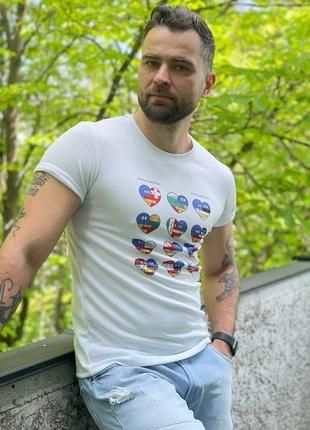 Футболка чоловіча біла з авторським малюнком серця на підтримку україни