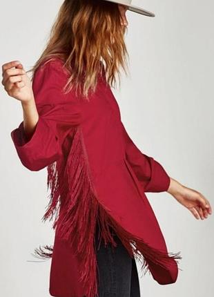 Сорочка zara з якісного матеріалу з бахромою