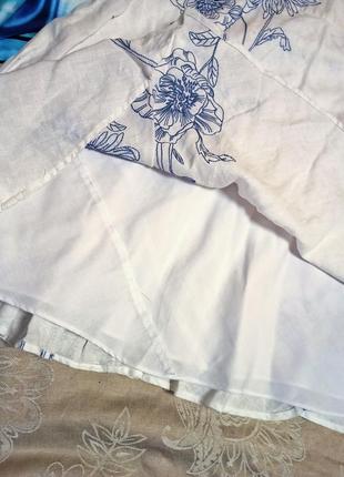 Новая белоснежная юбка  с вышивкой голубой шёлковой нитью.,42-46разм, monsoon.5 фото