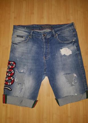 Стильные  джинсовые  шорты, рваные, размер 48,50
