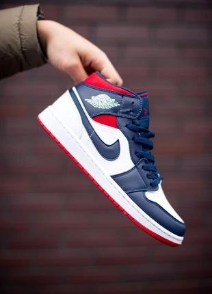 Nike air jordan 1 retro mid blue red white мужские кроссовки найк аир джордан8 фото