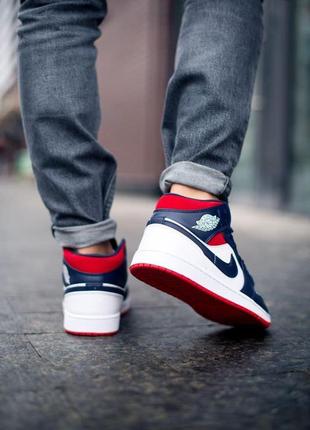 Nike air jordan 1 retro mid blue red white мужские кроссовки найк аир джордан7 фото