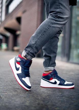 Nike air jordan 1 retro mid blue red white мужские кроссовки найк аир джордан3 фото